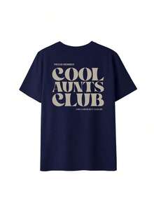 Women's Casual T-Shirt With "Cool Aunt Club" Slogan Print, Loose Fit, Short Sleeve, Ideal For Family Gatherings, Brunch With Friends And Everyday Summer Urban Style - 海軍 - 查看 2
