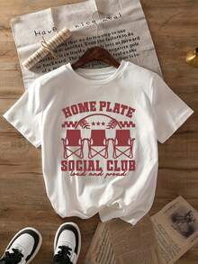Camiseta de Mujer con Estampado de Mamá Béisbolista - Diseño del Club Social Main Base, con estampado de bate y pelota de béisbol, suave, transpirable, ligera, cuello redondo, manga corta, camiseta casual unisex, adecuada para primavera y verano, lavable a máquina, corte regular, camiseta blanca, adecuada para eventos S y dibujos animados. - Blanco - Ver 7
