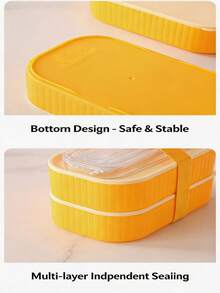 niceforyou 650ml Double-Layer Microwave Bento Box With Lid, PP Material, Macaron Cream Style, Yellow & White Color, With Shoulder Strap And Built-In Utensils, Transparent Window, Leak-Proof And Easy To Clean, Suitable For Office, Student Meal Prep And Outdoor Picnic - Multicolor - View 11