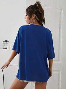 Camiseta cactus con con estampado de sloganPure-Cotton - Azul - Ver 3