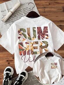 Nueva Colección 2026: Camiseta de Algodón para Mujer, Estilo Casual de Verano, Estampada, Manga Corta, Hombros Caídos, Cuello Redondo, Ligera - Blanco - Ver 2