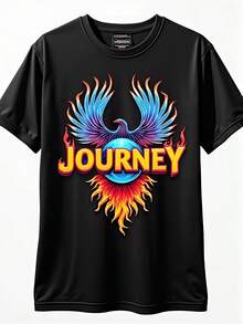 Unisex T-Shirt Made Of Pure Cotton, Women's Classic Rock Band T-Shirt - Black, Short Sleeve, Crew Neck, Casual Shirt With Iconic Flame Design, Suitable For All Seasons, Medium Stretch Band, Perfect For Concerts, Casual Clothing, Machine Washable, Retro Outfit, Summer T-Shirt, Summer Clothes For Women, Men's Summer Outfit, Women's Shirt, Creative Design, Outdoor Play, Cool Style, Fun Design, Great For Outdoor Play - Black - View 1