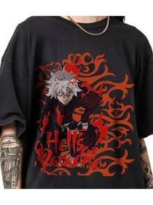 Camiseta con gráficos de anime punk inspirada en Y2K, adecuada para el estilo urbano de calle para todos, una prenda de moda para el uso diario, perfecta como regalo para las fiestas. - Negro - Ver 6