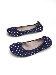 1 paire de chaussures plates à la mode et polyvalentes, légères, douces et confortables pour mère. Ballerines plates à enfiler à pois bleus - Bleu azur - Voir 4