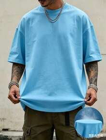 Oversized Boxy Cut Short Sleeve Jersey T Shirt Casual Crop Fit Streetwear Modern Minimalist All Season Essential Top-Comfortable Retro Cotton T-Shirt- - 藍色1 - 查看 5