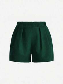 Pantalones cortos casuales de unicolor para mujer talla grande, versátiles para el verano - Verde Oscuro - Ver 3