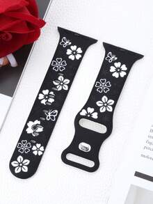 花卉雕刻表带，兼容 41mm、40mm、44mm、45mm、42mm、38mm、49mm、46mm 表带，可爱花朵图案，柔软硅胶运动表带，兼容 Series 11、10、SE、9、8、7、6、5、4、3、Ultra，女士时尚花卉元素表带，兼容 表带 - LD004-黑配白 - 查看 4