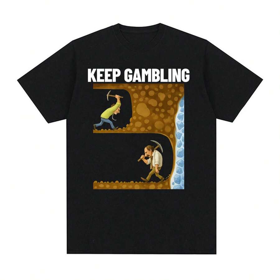 Camiseta divertida, camiseta de manga corta para mujer estilo gótico retro estampada con Keep Gambling Savagegraphic T Shirts Personalidad - Negro - Ver 1