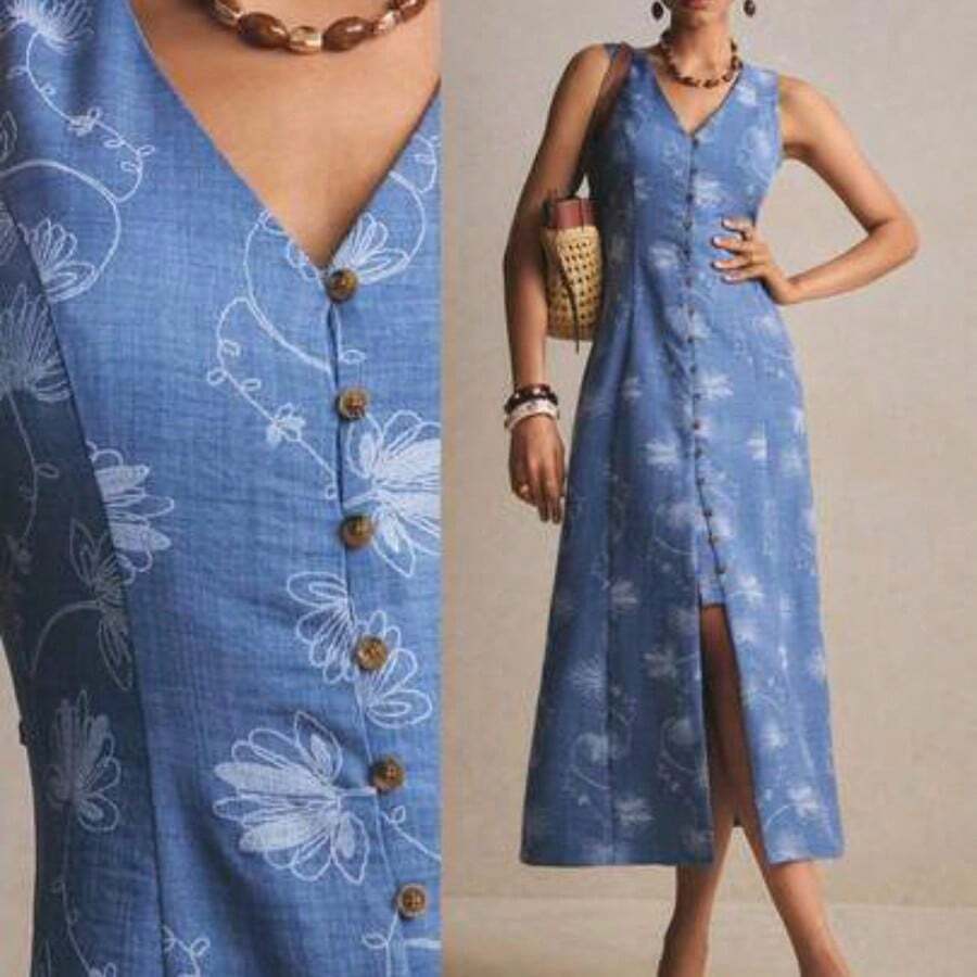 Women's Dresses Linen Dresses Tie Back Waist Button Placket Striped Dress Vest Dress Boho Holiday Women's Sleeveless Striped Dress Casual Vacation Y2k Clothes Country Concert Outfit Old Money Streetwear Going Out Outfits Vintage - Azul - Ver 1