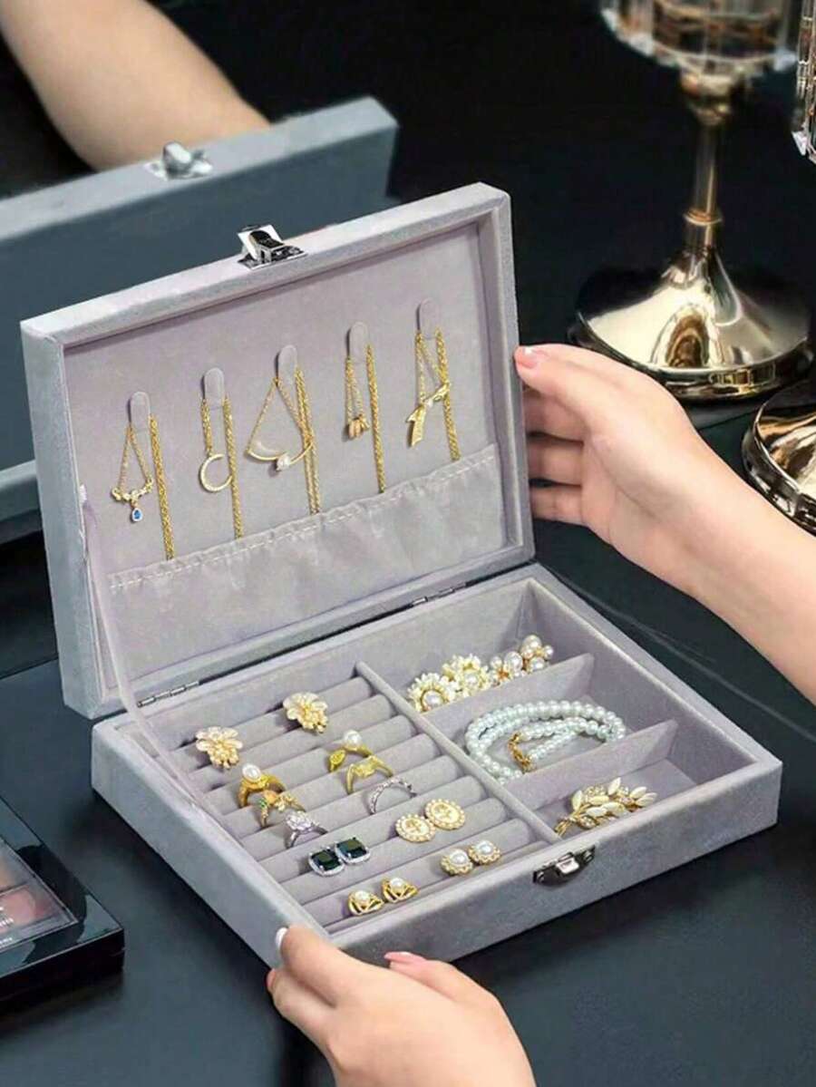1pc Large Capacity Jewelry Box, Jewelry Storage Box, Desktop Jewelry Display Tray, Cabinet Storage Box, Ring Jewelry Box, Multi-Layer Locked Jewelry Box, Travel Portable Jewelry Rack, Jewelry Suitcase, Perfect Gift For Wedding And Birthday - Jewelry Box With Lock - View 1