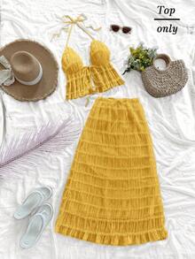 Nuevo top sin espalda con tirantes ajustables y textura, para primavera, verano, Pascua, festivales de música electrónica, estilo occidental para mujer, bohemio, vaquera, modesto, estilo fairy core, vacaciones tropicales, despedida de soltera, - Naranja - Ver 1