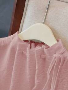 Blusa blanca elegante sin mangas, de cintura elástica, cuello suelto con cordón, de tejido texturizado para mujeres, primavera/verano - Rosa - Ver 7