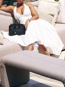 Sexy & Elegant V-Neck Ruffle A-Line Vacation Dress - White - View 4