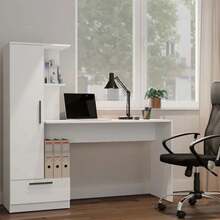 Multifunctional Desk With Integrated Bookshelf And Tall Cabinet, Minimalist Home Computer Workstation For Bedroom Or Study, Writing Desk With Drawer And Side Storage For High-Capacity Organization, Available In Three Colors. - Table - View 5