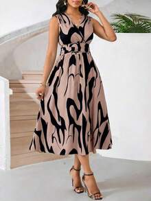 Vestido veraniego sin mangas de mediana longitud para mujer, de tela tejida con textura en color verde - Multicolor 3 - Ver 5