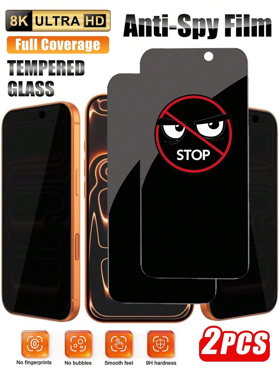 2pcs 17 Pro Max Privacy Tempered Glass Screen Protector, Military-Grade Shatterproof Protection, Quick & Easy Installation, Compatible With Phone Case Design, Full Screen Coverage, Sensitive & Comfortable Touch, Suitable For 17Pro/17Air/17E/17/16Promax/16Pro/16/15/14/13/12/11, Phone Accessories, Compatible With Multiple Models, One-Stop Privacy Protection - Black - View 1