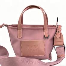 1 Nylon Bag With Embossed Logo And Leather Handle Trim, Adjustable Wide Shoulder Strap, Abrasion-Resistant Material, Minimalist Urban Style, Women's Handbag And Shoulder Bag For Commuting, Campus & Office, Available In Multiple Colors - Hồng - Xem 9