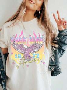 ropa de mujer Camiseta Free Bird, Camiseta de banda Old School, Camiseta de música retro, Camiseta de banda de rock, Camisetas de concierto, Camisetas de verano de manga corta para mujer, Camiseta de algodón 100% de gran tamaño, Camiseta clásica de algodón grueso con estampado gráfico, Camiseta casual de manga corta para mujer, camisas de mujer - Blanco - Ver 6