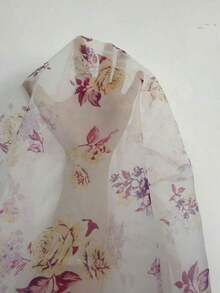 Vestido corto con estampado digital fruncido de diseño francés para mujeres - Rosa Fucsia - Ver 6
