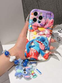 Disney Lilo & Stitch Phone Case With Stitch And Angel Charm And Stitch Lanyard - Cute Stitch And Angel Protective Case With Boxing Match And Party Background Design, Equipped With Delicate Stitch Decorative Lanyard And Beaded Bracelet For Easy Carrying, Compatible With IPhone 17, 16, 15, 14, 13, 12, 11 Pro Series, Ideal For Birthdays, Holidays, Anniversaries, Graduation Gifts, Or Any Special Occasion To Surprise Family, Friends, Classmates, And Loved Ones. - trắng - Xem 6