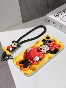 Disney Minnie Mouse Phone Case With Minnie Charm And Lanyard - Cute Minnie Protective Case With Plush 3D Design, Polka Dot Heart, And Yellow Cheese Background, Equipped With Delicate Mickey Decorative Lanyard And Beaded Bracelet For Easy Carrying, Compatible With IPhone 17, 16, 15, 14, 13, 12, 11 Pro Series, Ideal For Birthdays, Holidays, Anniversaries, Graduation Gifts, Or Any Special Occasion To Surprise Family, Friends, Classmates, And Loved Ones. - 白色 - 查看 7
