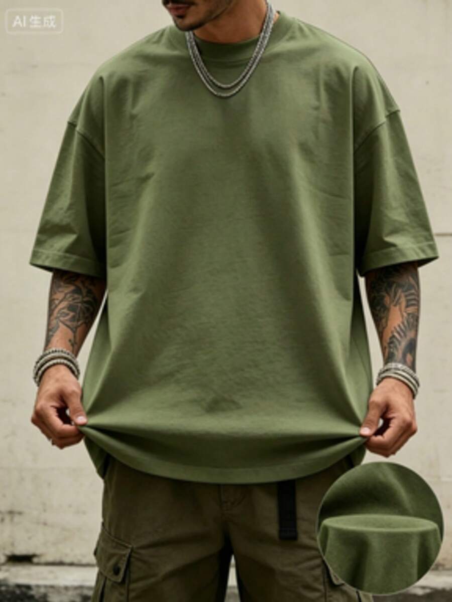 Oversized Boxy Cut Short Sleeve Jersey T Shirt Casual Crop Fit Streetwear Modern Minimalist All Season Essential Top-Comfortable Retro Cotton T-Shirt- - 綠色1 - 查看 1