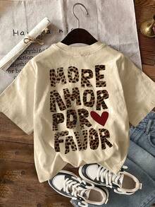 Letter Print T-Shirt, Casual Short-Sleeved, Round-Neck Top For Summer And Spring, Women's Clothing - White - View 3