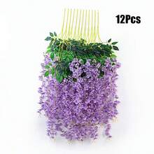 12pcs Artificial Wisteria Hanging Flowers, Fake Wisteria Wreath, Silk Vine Garland Decor For Home, Wedding Arch, Wall, Garden, Bedroom, Office, Party - Mauve Purple - View 9