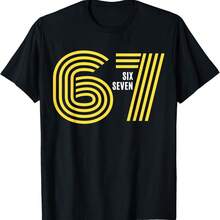 67 Six Seven Meme Graphic Funny Number Design Retro T-Shirt - Black - View 1