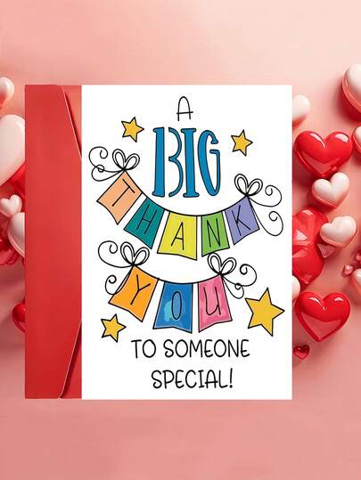 1pc "A Big Thank You To Someone Special" Thank You Card With Envelope, Colorful Banner & Star Design, Gratitude Greeting For Teachers, Friends & Family, For Graduation, Appreciation & Everyday Thanks, Blank Inside