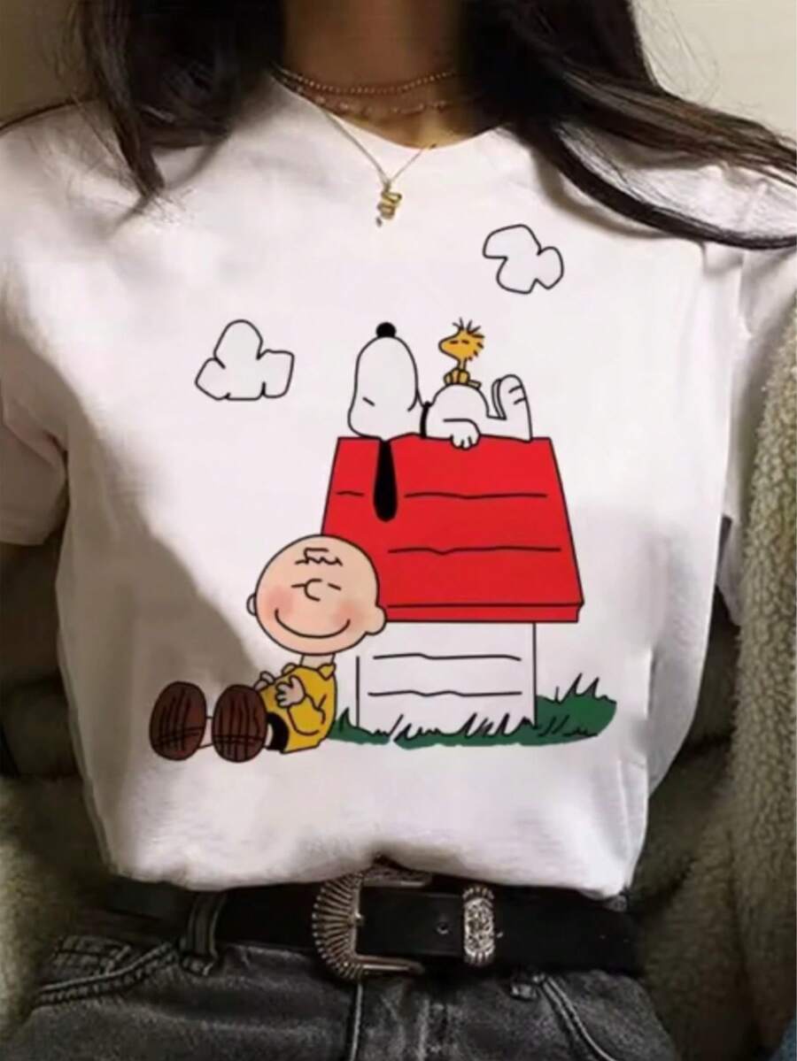 Mujer002 Camiseta de Mujer Casual Versátil,Camisa divertida con personajes de y , perfecta para el día a día y las fiestas - Blanco - Ver 1
