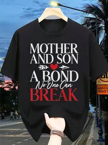Camisetas a juego para madre e hijo, corte holgado de tela gruesa, negro vintage talla S, estampado de corazón blanco y rojo, ropa para reuniones familiares, regalo para el Día de la Madre, ropa casual para fitness y actividades al aire libre, talla grande A. - Negro - Ver 2