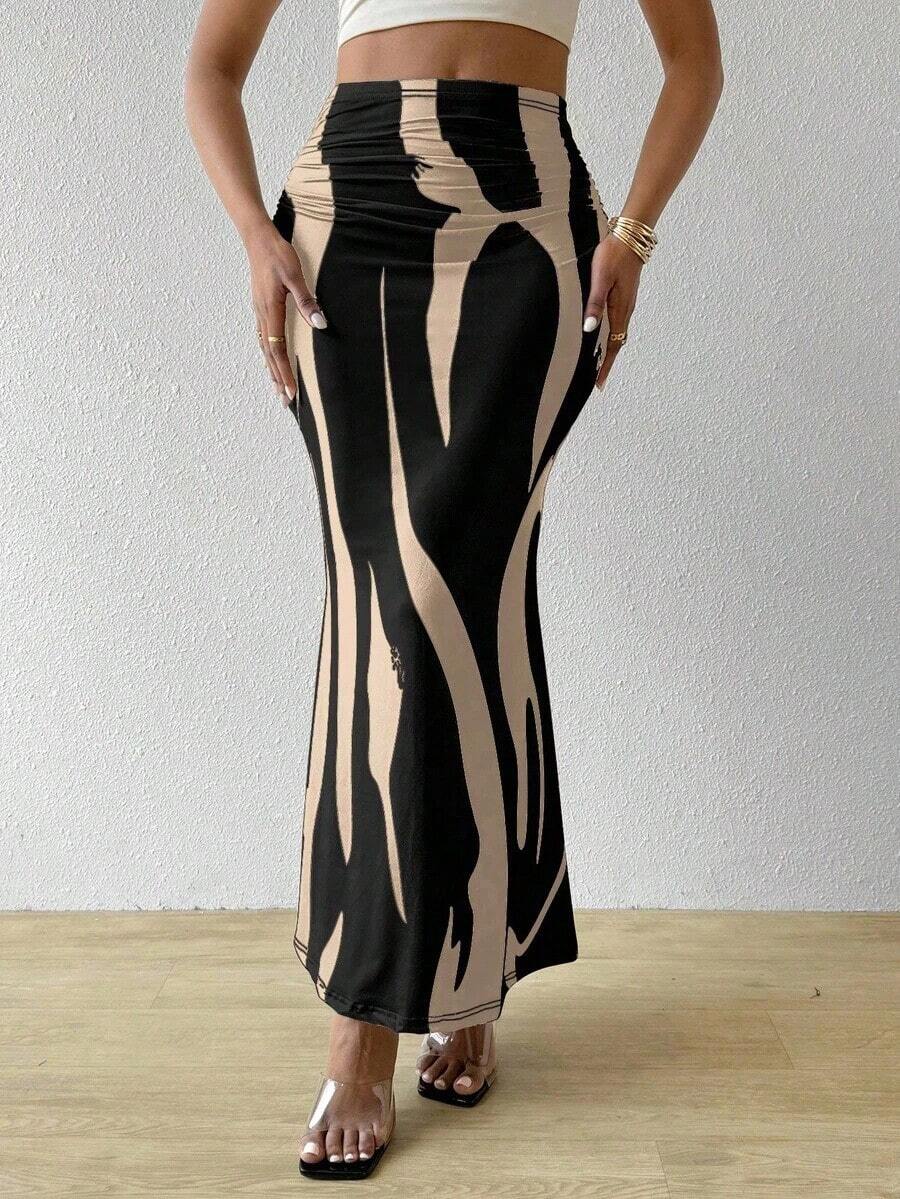 Falda plisada con estampado para mujeres, - Negro - Ver 1