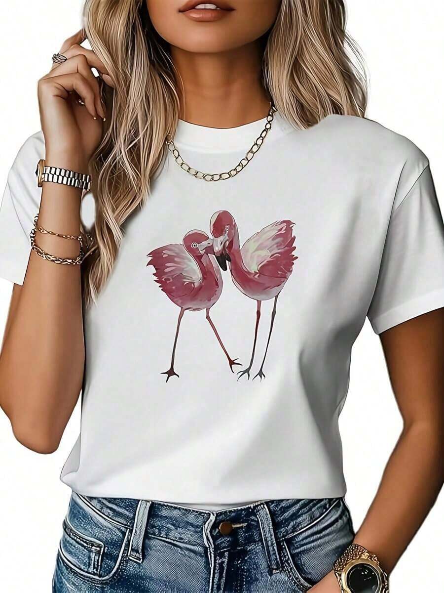Women's Summer T-Shirts With Vintage Graphic Print, Loose Fit, Round Neck, Casual Style, Comfortable Vintage Work Shirt, Y2K Style, Soft Feel, Breathable Fabric, Skin-Friendly, Lightweight. 2026-Women's Short-Sleeved T-Shirt, Casual Style, Suitable For Spring, Summer, And Autumn. - 白色 - 查看 1