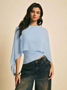uello chal marrón para mujer, blusas elegantes para mujer, blusas casuales para mujer, apropiada para uso diario, salir, ir y venir en otoño/invierno, blusa de manga de murciélago, blusa marrón café, blusa marrón oscuro - Celeste - Ver 6