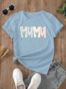 Camiseta oversize celeste de verano para mujer con estampado de langosta a cuadros Camiseta casual celeste de manga corta con langosta, estilo fresco y costero - YH498-Azul - Ver 2