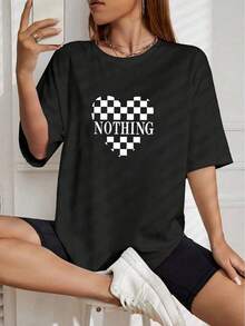 Nueva camiseta NT Heart Print para mujer, corte holgado - Blanco - Ver 6