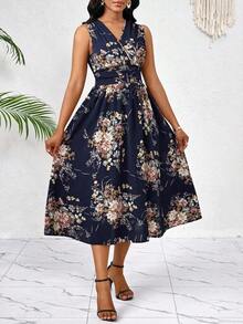 Vestido veraniego sin mangas de mediana longitud para mujer, de tela tejida con textura en color verde - Multicolor 4 - Ver 4