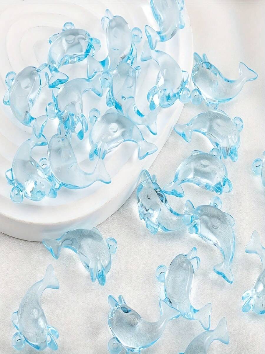 12/24-Pcs Blue Transparent Dolphin Pendant, Handmade Hand Chain Materials, Marine Animal Pendant - Multicolor - View 1
