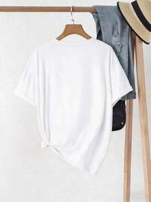 1 Piece Of Summer T-Shirt For Mother's Day, For Women, With "Cruise Life" And "Summer Vibe" Letter Print, Short Sleeve, Round Neck, Loose And Comfortable, Summer Clothing, Easter, 180g, 100% Cotton, All Designs Are Printed. Unisex. - 白色 4 - 查看 2