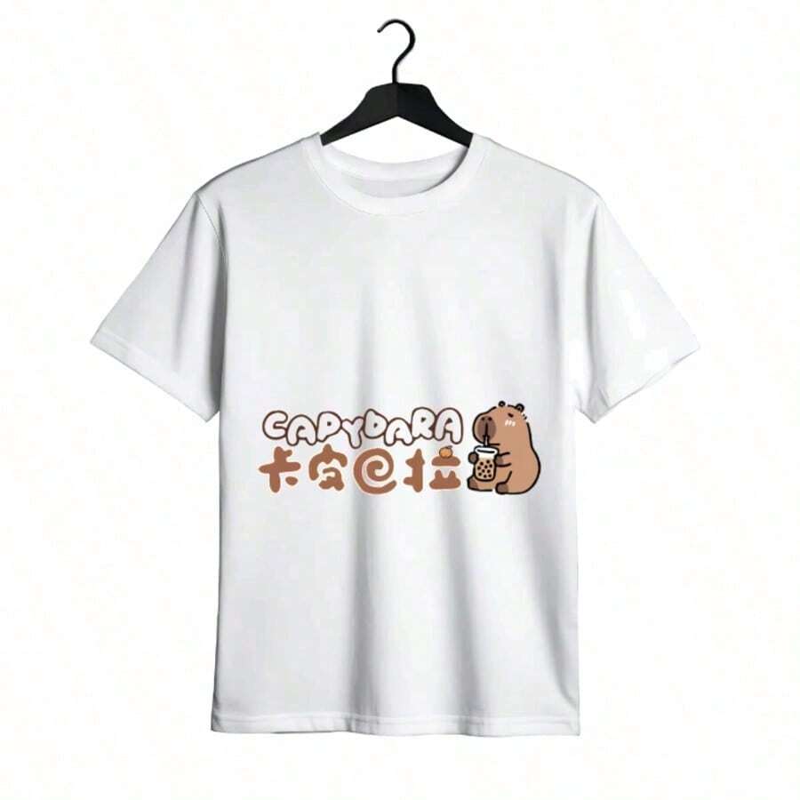 Tops para mujer de Algodón Negra Casual para Mujer con Estampado de Capibara yé de Burbujas, Linda  de Manga Corta con Cuello Redondo, Corte Regular, Estilo Urbano - Blanco - Ver 1