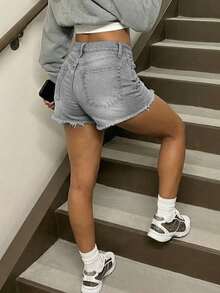 女款休閒寬鬆直筒九分牛仔褲 夏季 - 淺灰色 - 查看 3
