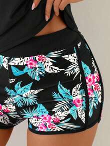 Swim Lushoire Conjunto de 3 piezas para mujer con top corto y conjunto de bikini con estampado floral para vacaciones en la playa - Multicolor 2 - Ver 4