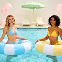 2 Pcs Pool Tubes For Adults 29Inch Large Vintage Stripe Pool Floats Giant Inflatable Floats Rings Colorful Swimming Ring Summer Hawaii Swimming Lounger Float For Swim Party, Pool Inflatable, Beach Essentials, Pool Float - Blue, Yellow - View 4