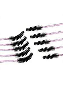 200/100/50pcs Eyelash Brushes & Eyebrow Brushes (Some Specifications With Container), Eyelash Wand Makeup Brush, Eyelash Extension And Eyebrow Brush Set (Rose Black) - Multicolor - View 2
