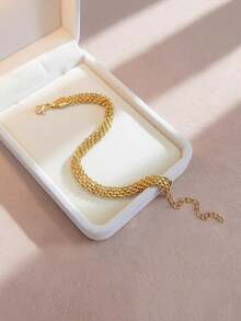 1 chiếc dây đeo đồng hồ dạng lưới bằng thép không gỉ mạ vàng 18K, phụ kiện tối giản, đa năng dùng hàng ngày. - vòng tay dệt - Xem 4