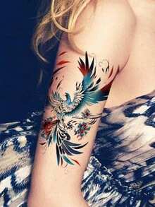 3pcs Vivid Colorful Phoenix Temporary Tattoo Stickers, Waterproof Realistic Tattoo Stickers Suitable For Women & Adults, Half Sleeve Tattoo, Body Tattoo, Can Be Used With Girlfriend - Multicolor - View 11