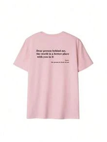 Women's Casual Short-Sleeve T-Shirt With Round Neck And Slogan Print, Suitable For Spring And Summer, Fashionable And Versatile For Everyday Wear. Women's Holiday Sets, Printed T-Shirts, White Top, Black Top, Pink Top - 粉色 - 查看 3