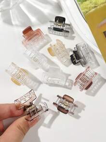 10pcs Set Earth Tone Ombre Small Square Hair Clips, Korean Soft Style Minimalist Bangs Claws, Suitable For Casual, Commute, Travel, Date, Shopping, Afternoon Tea Summer Hair Accessories - Multicolor - View 6