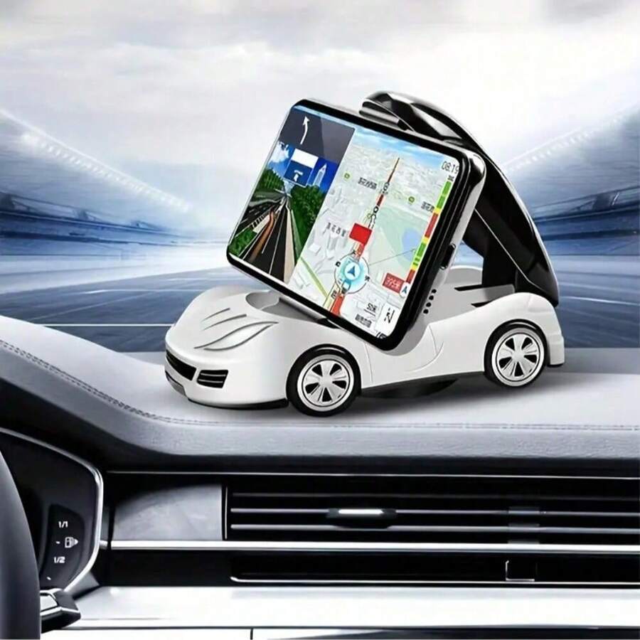 1 chiếc giá đỡ điện thoại gấp gọn kiểu xe hơi, giá đỡ điện thoại đa năng xoay 360° gắn trên bảng điều khiển xe hơi, phụ kiện xe hơi - trắng - Xem 1
